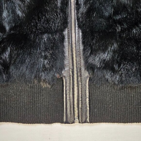 VTG Rabbit Fur Bomber Jacket Maxia Black Medium Wilson Leather Knit Cuff & Hem - Picture 7 of 12